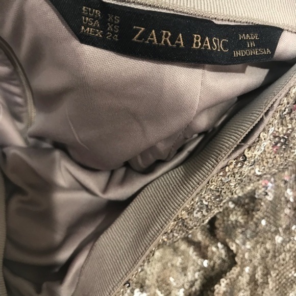 Zara Gold tan sequins skirt above knee XS lined - Picture 5 of 5